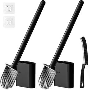 Black Toilet Brush, Toilet Bowl Brush, Silicone Toilet Brush and Holder, Compact Size, Toilet Brushes & Holders for Dead Corner Clean, Ventilation Slots Base