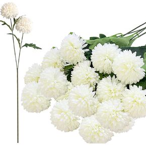 HinyoCo 24 Silk Chrysanthemum Ball Head Bouquet White Bouquets Hydrangea,12 Pcs Artificial Two Head Chrysanthemum Ball Flowers for Home Office Coffee House Parties and Wedding
