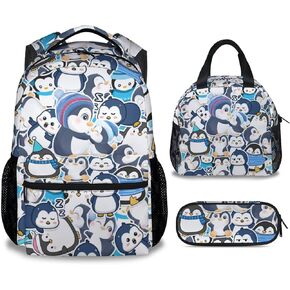 Penguin Backpack for Girls, 16 Inch Black Backpacks for School, Cute Lightweight Bookbag for Kids
