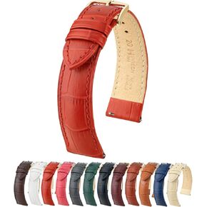 Alligator Grain Genuine Calf Leather Watch Band - Choose Size (12-24mm) & Color (Beige, Black, Brown, Blue, Burgundy, Grey, Red, White) - Comfortable & Premium Quick Release Strap - HIRSCH "Duke"