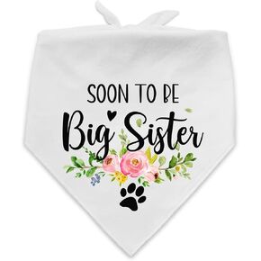 NTKIO Funny White Flower Pattern Cotton Big Brother Pet Dog Bandana, Pet Dog Pregnancy Announcement Gender Reveal Photo Prop Triangle Bibs Accessories for Dog Lovers Owner Gift