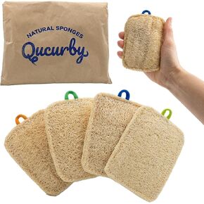 All Natural Loofah Kitchen Sponge (4 Pack) - Eco Friendly Sponges - Compostable Sponge - Biodegradable Sponges Kitchen - Natural Sponges for Dishes