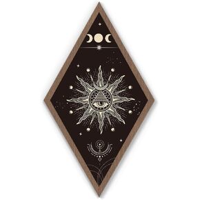 Zopedia القوطية جدار ديكور الشمس القمر مراحل القوطي السماوية جدار الفن شنقا ساحر غرفة المنزل جدار ديكور بوهو الخشب علامة مع الإطار لقاعة معرض غرفة نوم المعيشة 10.6 × 17 بوصة in Kuwait