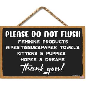 Please Do Not Flush Feminine Products Wall Decor Sign, Hopes & Dreams, Bathroom Wall Sign, Toilet Funny Wall Decor, Farmhouse Bathroom Decor Wall Art Sign 11 X 6 Inch (CA7US-026)