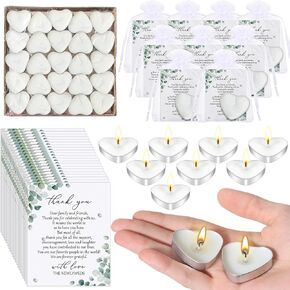 100 Sets Wedding Gifts for Guests 100 White Heart Shaped Candles Mini Candles Wedding Candle Gifts for Guests 100 Thank You Cards and Organza Bags for Wedding Party Favors