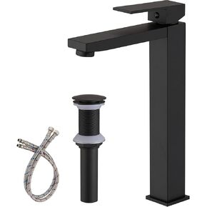 Matte Black Bathroom Facuet Single Handle Tall Vessel Sink Faucet One Hole Aerator Spout Modern Commercial Sink Facuet Vanity Basin Tap with Drain