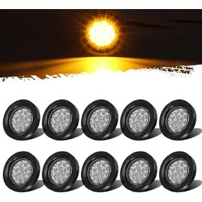 Partsam 10Pcs 2.5" Round Red 13 LED Side Marker Clearance Lights with Reflectors for Truck Trailer RV, Grommets and Pigtails Include, Clear Lens, Sealed Waterproof, Flush Mount, 12V
