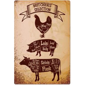 Vintage Old Iron Plaque | Chicken Pig Cow Cutout Iron Artwork Tinplate Wall Decoration | Retro Nostalgic Tin Metal Signs Wall Art of Kitchen/Kitchen/Supermarket