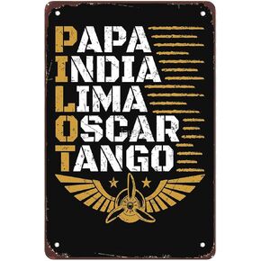 Funny Pilot Phonetic Alphabet Aviation Signs Wall Decor Vintage Metal Tin Sign Wall Art Poster for Bathroom Kitchen Office Man Cave Bar Pub Wall Decorations Gift 8x12 Inch