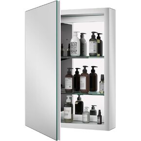 Mirrored Medicine Cabinet with Aluminum Recessed or Surface Mount for Bathroom Storage 20x26 Inch, Silver