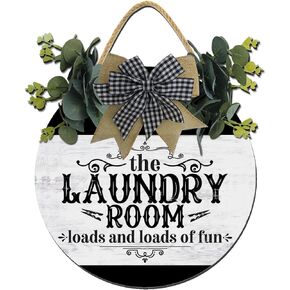 Laundry Room Loads Of Fun Sign,Weird Decor,Rustic Round Wooden Wreath,New Home Housewarming Gift For All Seasons Spring Summer Winter Autumn Fall