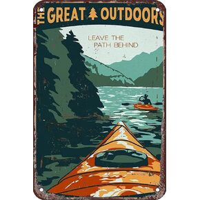 Metal Tin Signs Camping Kayak On Lake Or River Wall Decor Bars Garage Home Bathroom Bakery Kitchen Cafe Decoration 12 X 8 Inches