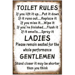 EMOHAT Toilet Rules Toilet Metal Tin Sign Vintage Decoration Wall Art Posters Wall Retro Decor Metal Signs Poster Decorations for Bathroom Restroom Home Bar Cafe Gifts 12x8 Inches