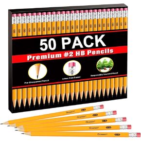 Gloween Wood-Cased #2 HB Pencils Bulk, 50 Pack Pre-Sharpened Yellow Pencils for Office School Supplies