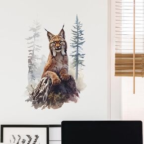 Lifelike Bobcat on Stump Wall Decal Nursery Animal Lynx Wall Sticker Removable Peel and Stick Wall Art Decor for Kid Baby Classroom Preschool Living Room Playroom Bedroom School
