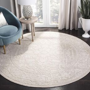 SAFAVIEH Reflection Collection 3' Round Cream/Ivory RFT665D Boho Tribal Distressed Living Room Dining Bedroom Foyer Area Rug
