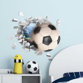 Supzone 3D Broken Football Wall Decals for Boys Room Sport Soccer Wall Stickers Self-adesive Removable Break Through The Wall Vinyl Wall Stickers for Kids Baby Nursery Bedroom Playroom