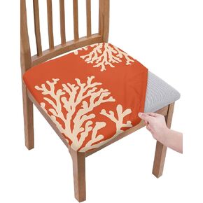 Orange Coral Seat Covers for Dining Room Chairs Covers, Office Chair Seat Cover, Coastal Summer Beach Nautical Seaside Chair Slipcovers Stretch Cushion Protector for Kitchen Banquet Set of 6