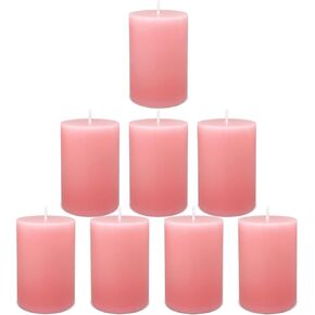 Pillar Candles - 2x3 inches | 25 Hours Burn, 8 Count - Pink Unscented Pillar Candles - Perfect for Weddings, Parties, spas, Family Gatherings and Dinners