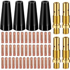 Therwen 48 Pcs Flux Core Gasless Nozzle Tips Kit KP1939-1 Flux Core Welder Mig Welder Flux Welder Contact Tips Gasless Nozzle Gas Diffusers for Mig Welder Mig Gun (0.035"(0.9mm) kit)