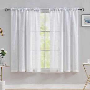 Home Brilliant Semi Sheer Curtains for Living Room White Linen Drapes Voile Panels for Bedroom Privacy, Set of 2, 54 x 45 Inch