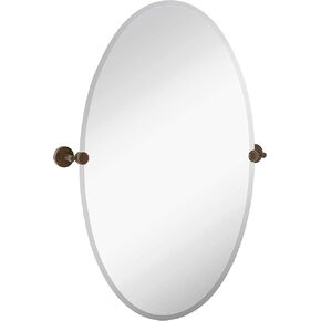 Hamilton Hills 24x36 inch Frameless Oval Pivot Wall Mirror with Black Rounded Wall Brackets | Large Circular Tilt & Pivoting Bathroom Mirror | Bedroom, Farmhouse Hanging Oval Wall-Mounted Vanity