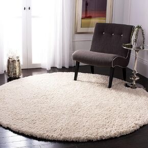 SAFAVIEH Fontana Shag Collection 5'3" Round Cream FNT800B Solid Non-Shedding Living Room Bedroom Dining Room Entryway Plush 2-inch Thick Area Rug
