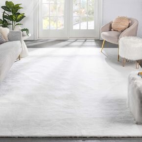 Well Woven Opal Crest White Modern Textured Solid Glam Faux Fur Plush 5'2" x 7'3" Area Rug