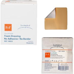 ZeniFOAM Polyurethane Foam Dressing 2" x 2" - No Border, No Adhesive, Sterile, Highly Absorbent, Latex-Free, with Waterproof Backing (10/Box)