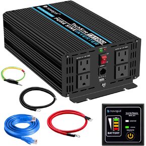 Novopal Pure Sine Wave Power Inverter 1000 Watt 12V DC to 110V/120V AC Converter 4 AC Outlets Car Inverter with One USB Port 16.4 Feet Remote Control and Two Cooling Fans black