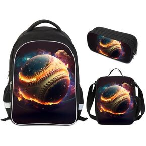 Music Earth Space Bookbag Set for Boys Girls, School Kids Backpack with Lunch Box Pencil Case, 3Pcs, Polyester, Ipad Compartment, Idea for Children Aged 6+