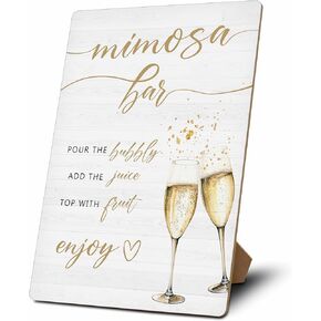 Mimosa Bar Sign, Mimosa Bar Supplies, Champagne Brunch Decor, Wooden Tabletop Sign With Stand, Mimosa Bar Decor For Bridal Shower Baby Shower Wedding Birthday Christmas Party, 04