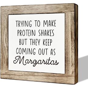 Kitchen Decor, Wooden Box Signs for Home Decor, Funny Kitchen Bar Decor, Cute Kitchen Wooden Block Sign Decor, Trying to Make Protein Shakes but They Keep Coming Out as Margaritas Sign in Kuwait