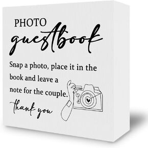 Wedding Desk Decor Decorations - Photo Guest Book Wooden Box Sign, Modern Minimalist Wedding Decor Wood Block Plaque Box Sign for Wedding Reception Table Decoration, 5x5 Inches