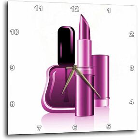 3dRose DPP_159025_2 an Illustration of Purple Nail Polish & a Lipstick Wall Clock, 13 by 13"