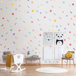 Colorful Polka Dot Wall Stickers, Circle Wall Decal, Removable Confetti Wall Stickers for Bedroom, Living Room, Classroom, Playroom, Nursery (130pcs Dots and 300 pcs Confetti Strip)