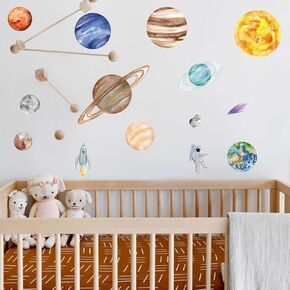 Space Wall Stickers - Wall Stickers for Space Themed Bedroom, Solar Planets Wall Sticker,Space Wall Decals, Nursery Wall Decal,Boys Playroom Decoration (Space Deco)