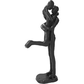 Couple Embrace Iron Sculpture - 6th Anniversary Metal Kissing Hug Love Statue Home Decor (Woman Jump Hug)