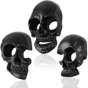 Skull Wall Decor Set of 3, Halloween Hanging Dark Resin Skeleton Statues, Wall Mounted Horror Skulls Art Sculpture Spooky Gift, Indoor Outdoor Gothic Black Office Living Room Decor