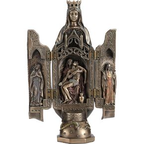 Veronese Design 8 1/8 Inch Lady of Grace with Polyptych Sculpture of Pieta Resin Statue Cold Cast Bronze Finish