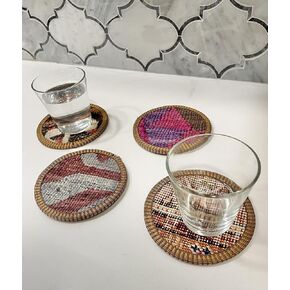 Kilim Fabric Coaster Set, Boho Coaster Set, Midwestern Coasters, Cloth Coaster Set, Authentic Turkish Kilim (6 Coasters)
