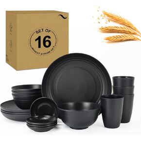 28 Piece Wheat Straw Dinnerware Sets,Dishwasher & Microwave Safe Plates and Bowls Sets - Unbreakable Plastic Dinnerware Sets for 4 Dinner Plates, Cups, Cereal Bowls - Colorful Series