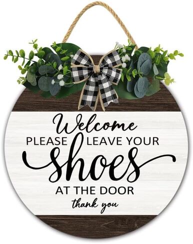 TYmall Welcome Please Leave Your Shoes Door Hanging No Shoes Cute Reminder Farmhouse Decor Wreath Wood Sign 12X12Inch Welcome Wreath for Front Door Remove shoes Sign For Home in Saudi Arabia