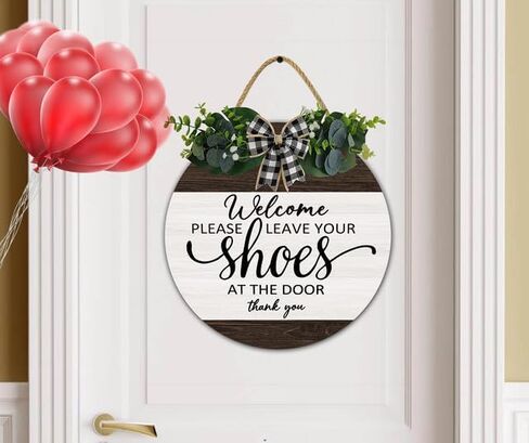 TYmall Welcome Please Leave Your Shoes Door Hanging No Shoes Cute Reminder Farmhouse Decor Wreath Wood Sign 12X12Inch Welcome Wreath for Front Door Remove shoes Sign For Home in Saudi Arabia