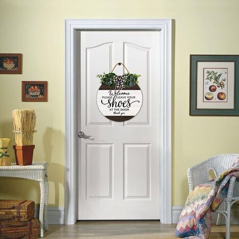TYmall Welcome Please Leave Your Shoes Door Hanging No Shoes Cute Reminder Farmhouse Decor Wreath Wood Sign 12X12Inch Welcome Wreath for Front Door Remove shoes Sign For Home in Saudi Arabia