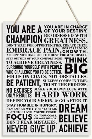 Inspirational Wood Sign, Hanging Wooden Plaques Decor, Motivational Wall Art, Decorative Wall Plaque, Positive Mindset Decor Sign, Encouragement Gift for Friends Colleague, You Are A Champion Sign in Saudi Arabia