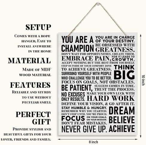 Inspirational Wood Sign, Hanging Wooden Plaques Decor, Motivational Wall Art, Decorative Wall Plaque, Positive Mindset Decor Sign, Encouragement Gift for Friends Colleague, You Are A Champion Sign in Saudi Arabia