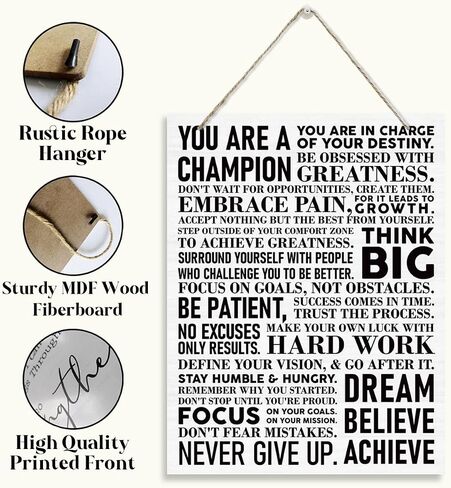 Inspirational Wood Sign, Hanging Wooden Plaques Decor, Motivational Wall Art, Decorative Wall Plaque, Positive Mindset Decor Sign, Encouragement Gift for Friends Colleague, You Are A Champion Sign in Saudi Arabia