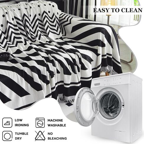 غطاء أريكة Tritard Boho، أغطية أريكة مقطعية مخططة قابلة للعكس، أغطية أريكة Loveseat باللون الأسود والأبيض، أغطية وسائد من الشنيل مع واقي أريكة قابل للغسل بشراشيب للكلاب وغطاء فوتون للحيوانات الأليفة (71 بوصة - 134 بوصة) in Kuwait