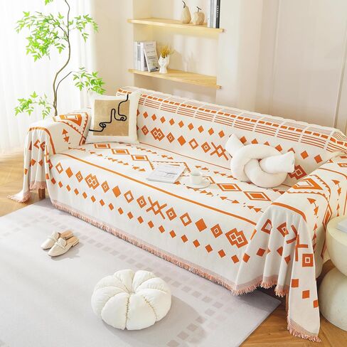 غطاء أريكة Tritard Boho، أغطية أريكة مقطعية مخططة قابلة للعكس، أغطية أريكة Loveseat باللون الأسود والأبيض، أغطية وسائد من الشنيل مع واقي أريكة قابل للغسل بشراشيب للكلاب وغطاء فوتون للحيوانات الأليفة (71 بوصة - 134 بوصة) in Saudi Arabia